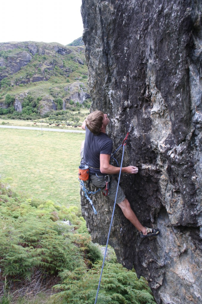 Chappers leading a Sport Climb near Wanaka in New Zealand