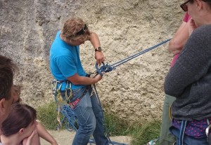 Tying-off the belay plate