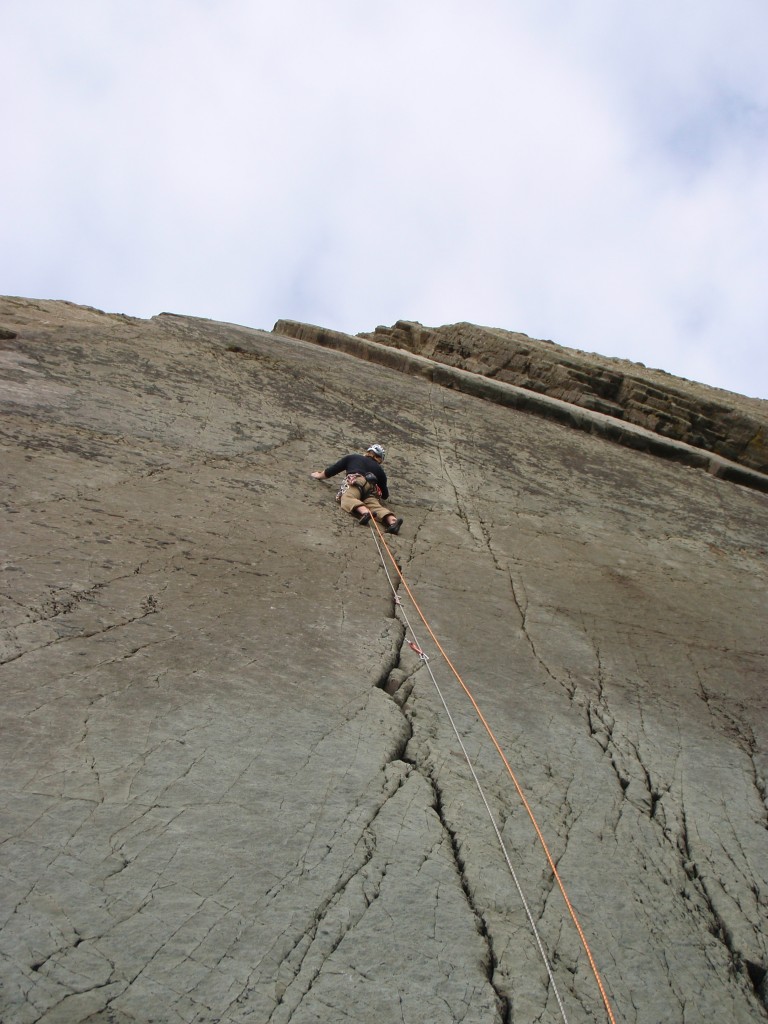 About to step right into the next crack, you can see how using 2 half ropes can reduce rope drag...