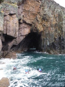 Coasteering in big seas in Pembrokeshire