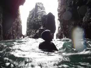 Coasteering in Cathedral Caves in North Pembrokeshire