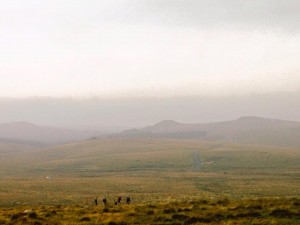 The group walking on their own on Dartmoor