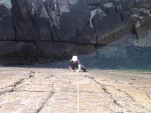 Alec top roping at Porth Clais