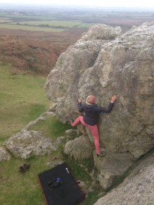 Bouldering at Plumstone, Sophie on a nice V0 here...