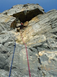 Heading into the steepness, climbing in pembrokeshire, at Mowing Word