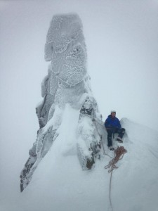 Ed safely tethered to a rock!