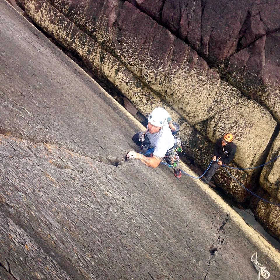 lead climbing at Porth Clais