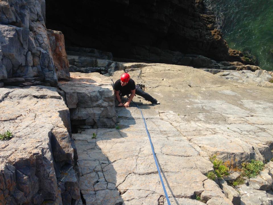 Long time client and now friend, Andy on a Guided Climbing day near Tenby.