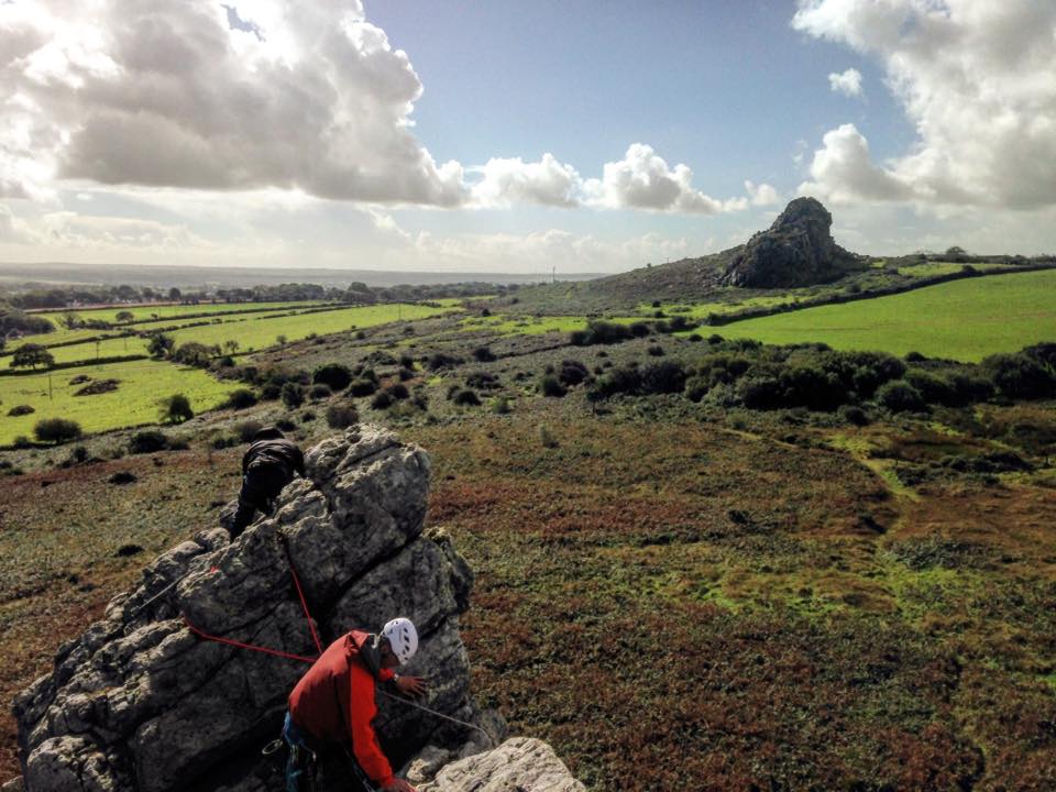 Rigging bottom ropes at Wolfs Rocks during this weekends SPA assessment in Pembrokeshire