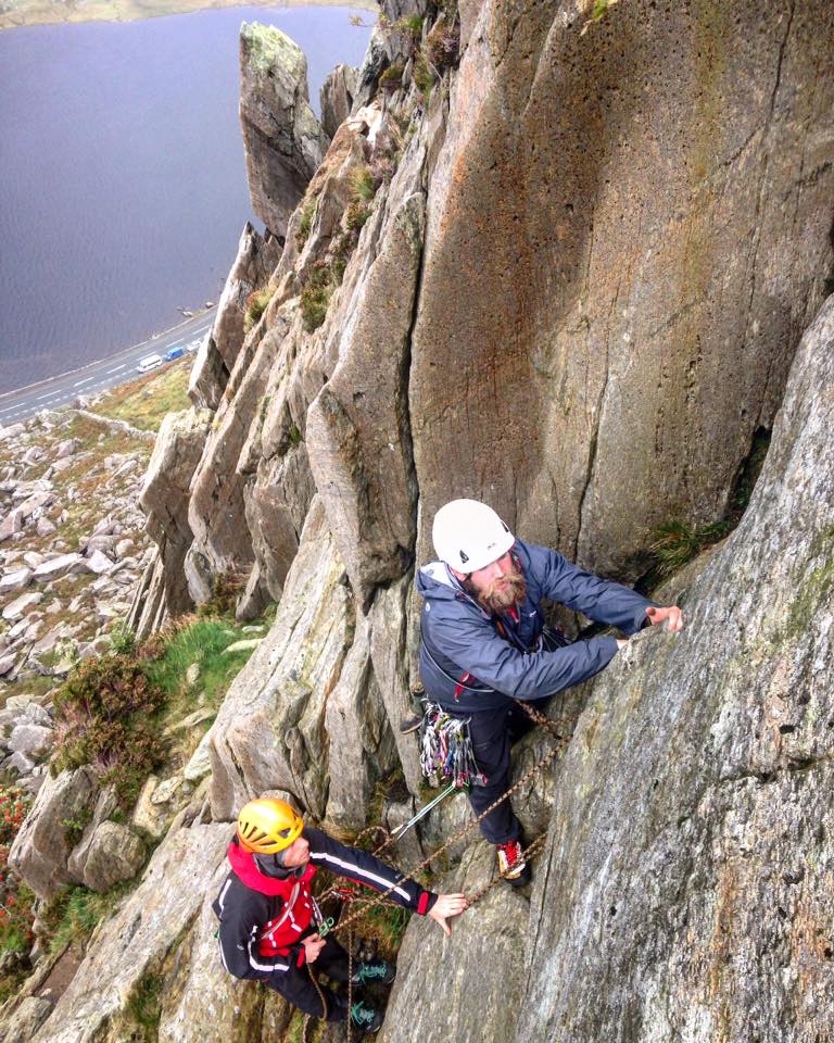 Ian leading on Milestone Buttress, North Wales