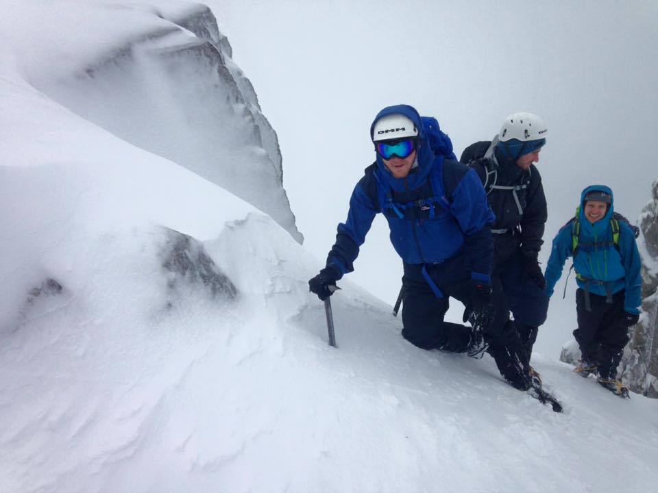 Careful footwork and using the ice-axe are pretty important skills here! On Stob Coire Nan Lochan during a Winter Skills Course last year..