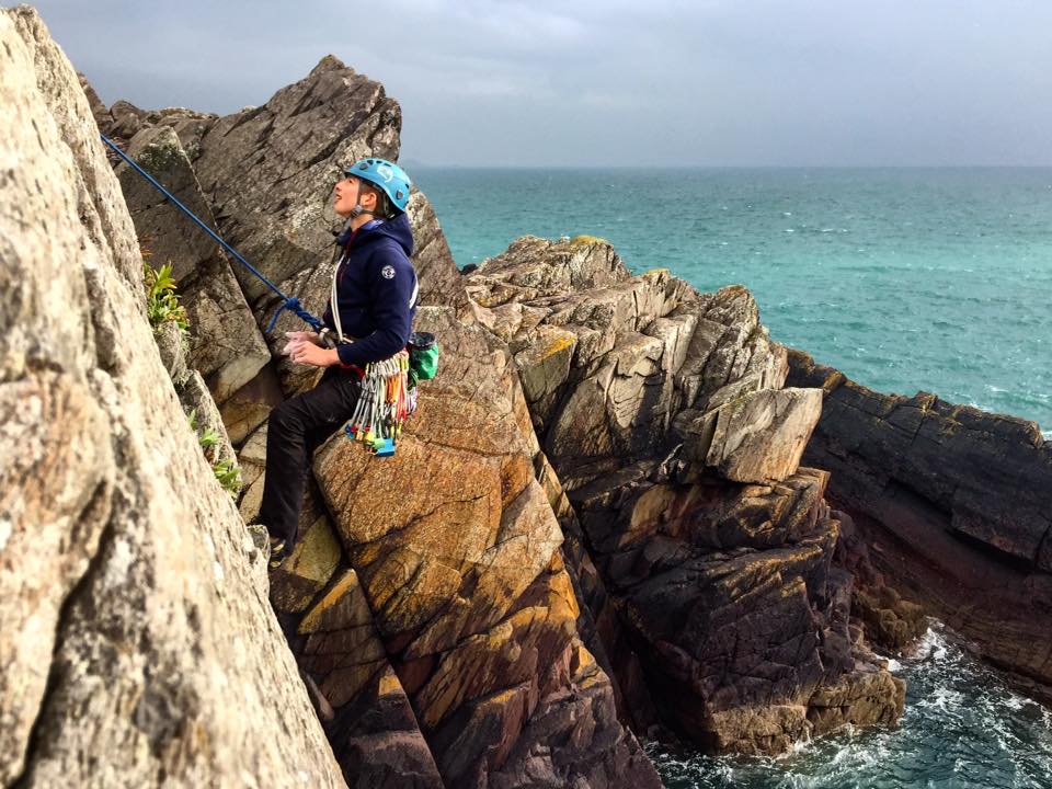 Tobias lowering into a route a Porth Clais