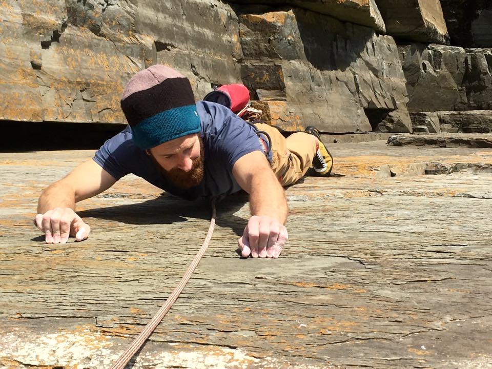 Alun crimping hard on an e5 at Carreg y Barcud, Pembrokeshire