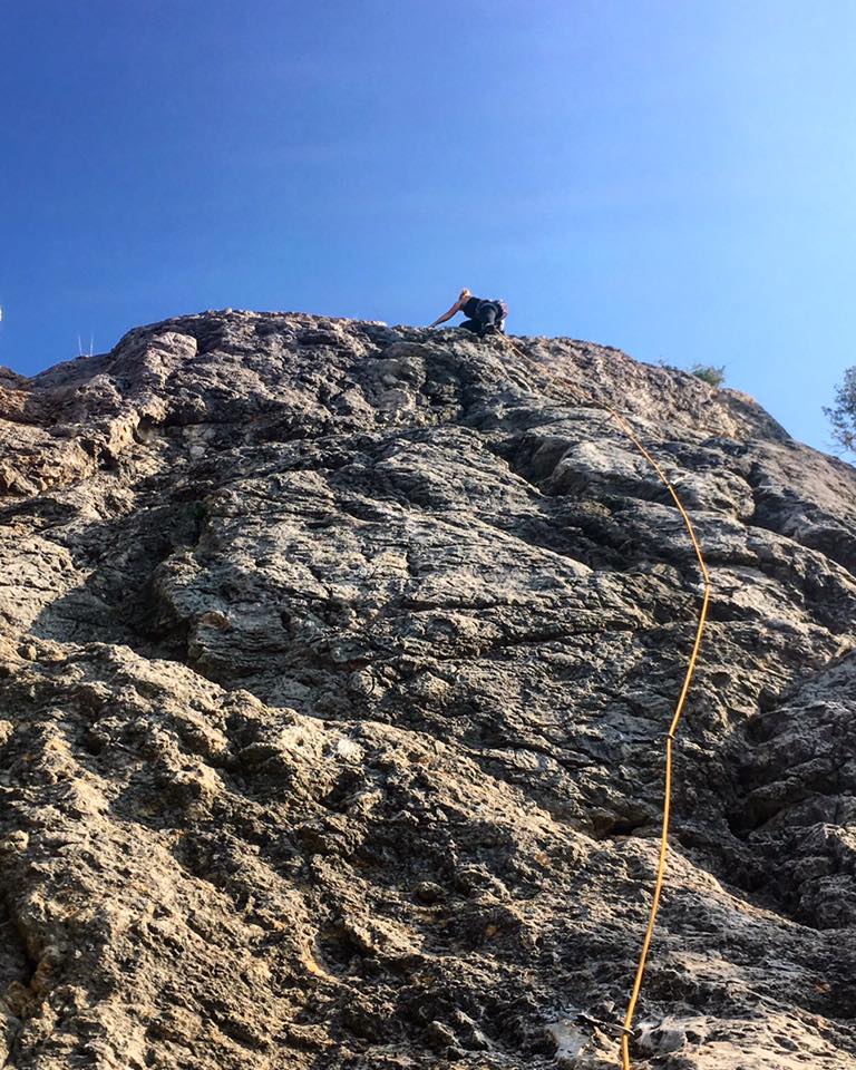 Joey lead climbing in Mallorca