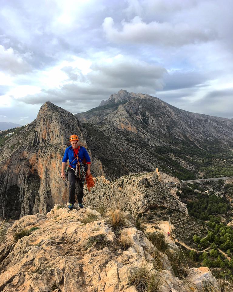 Quentin on the summit of Toix after leading all the pitches to the summit during his Course Trad Climbing in Costa Blanca