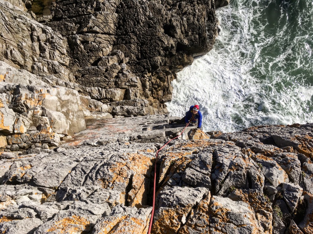 Sunny sea Cliff spring climbing in Pembrokeshire