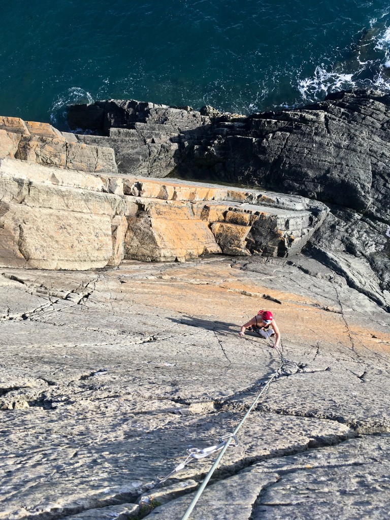 Climbing at Caerfai in the Spring Sunshine in Pembrokeshire