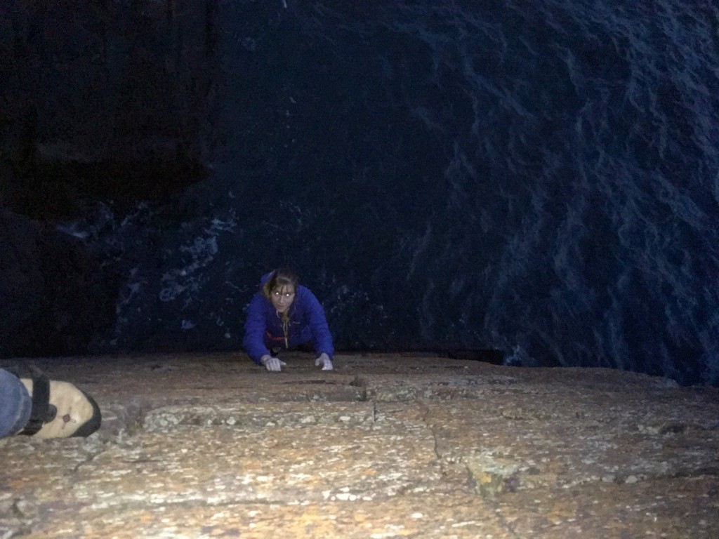 A night time ascent of Red Wall, Porth Clais