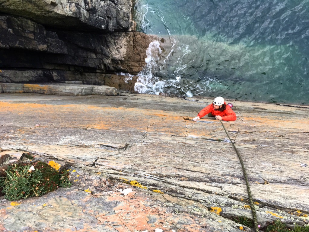 Climbing at Barcud during a Cliff Camping Portaledge experience in Pembrokeshire 