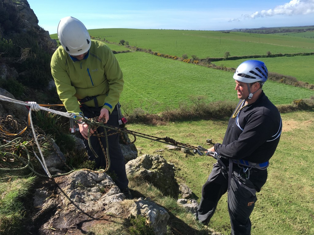 Group Abseil practise during an SPA training course in Pembrokeshire