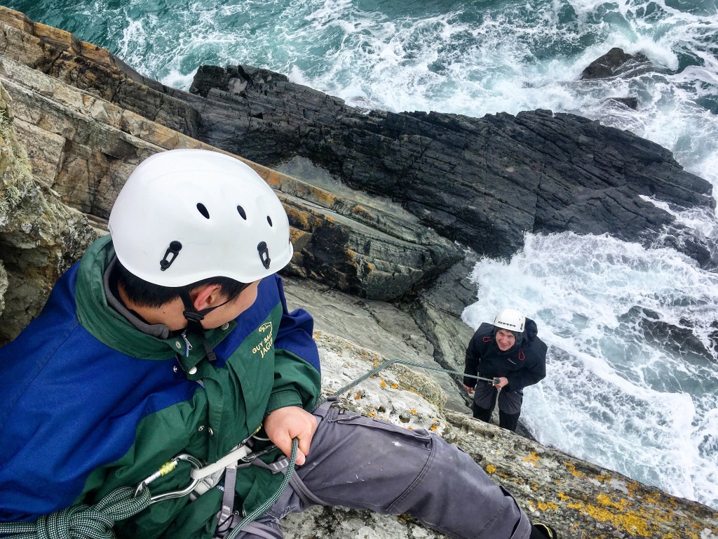 Climbing at Caerfai on a guided climbing day in Pembrokeshire