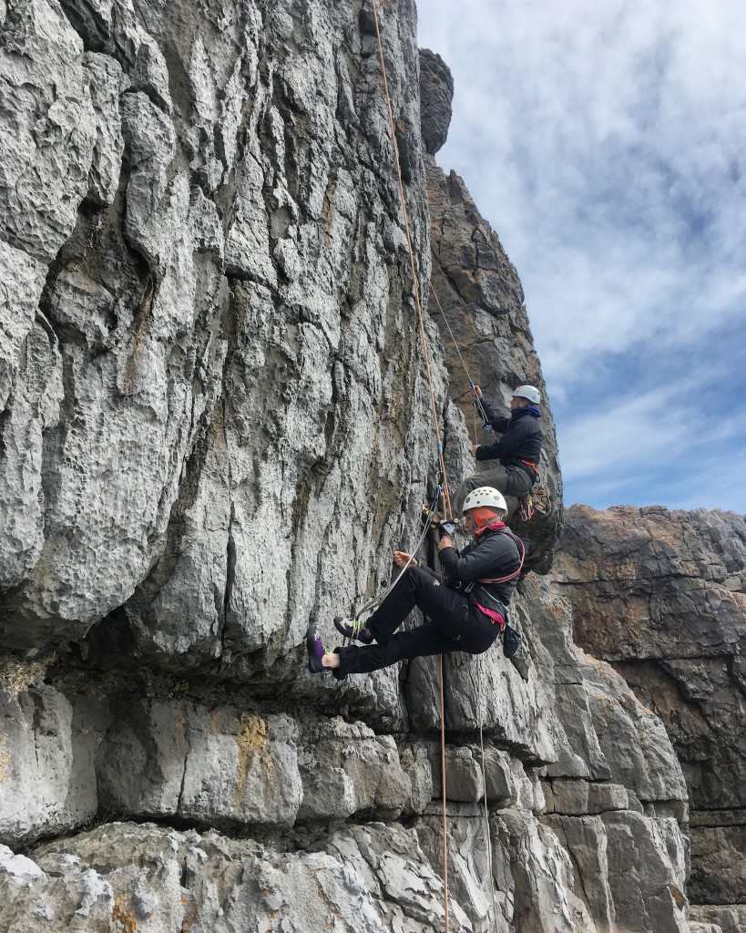 Ascending fixed ropes - one of the many vital sea cliff climbing skills Hazel learnt this weekend.