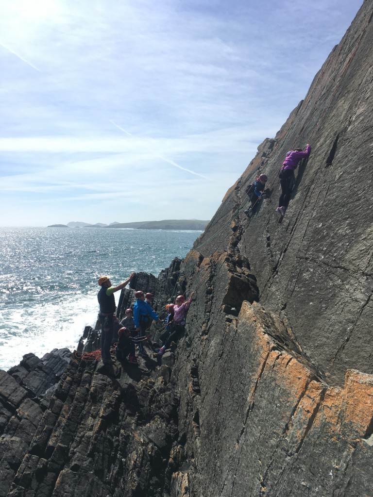 Climbing with a local school group in Pembrokeshire