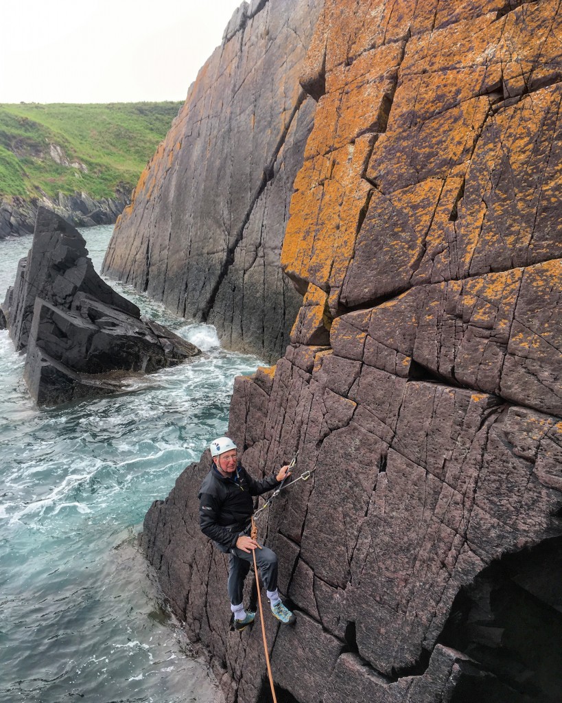 Steve on his first ever hanging belay - despite having been climbing for 50 years!