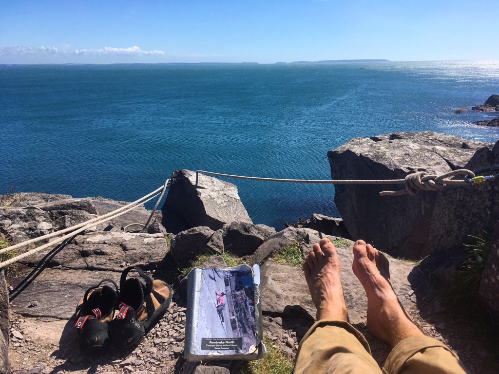 Resting the feet near the end of my 50 in a day challenge, climbing in beautiful Pembrokeshire..