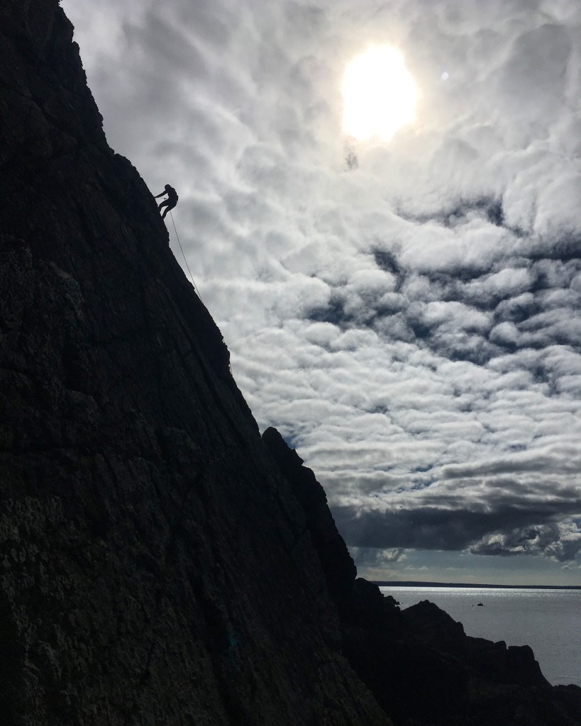 Abseiling in to complete a new route on the Pembrokeshire sea cliffs this September.