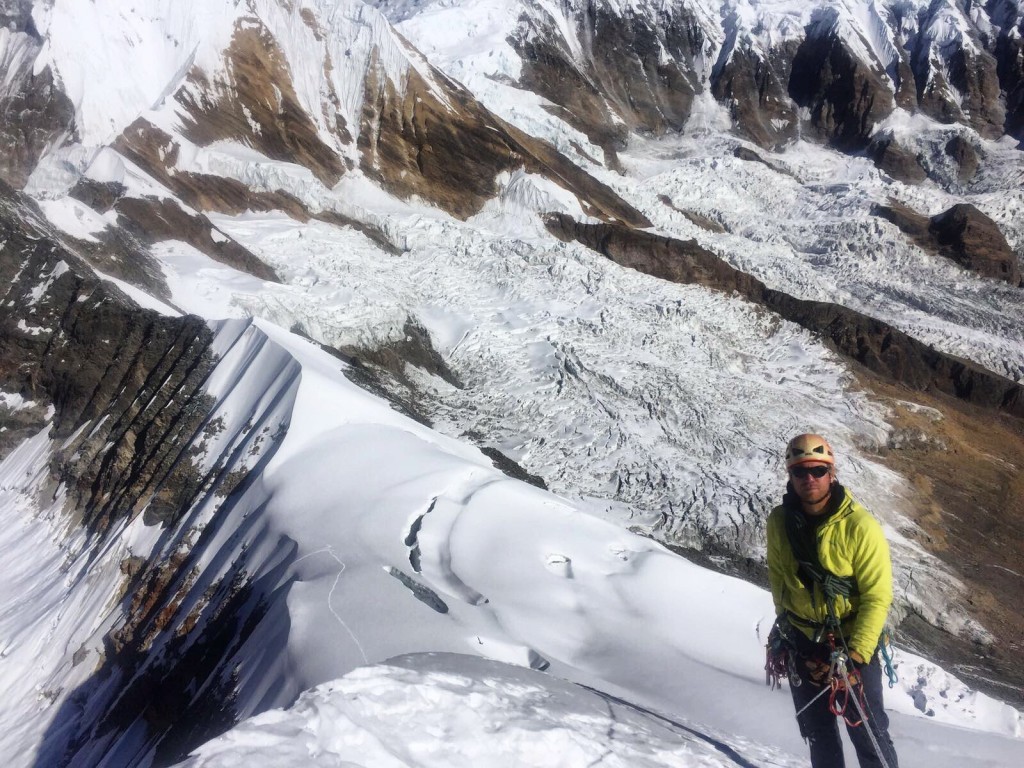 Starting the descent off Tharpu Chuli, a long way to go!