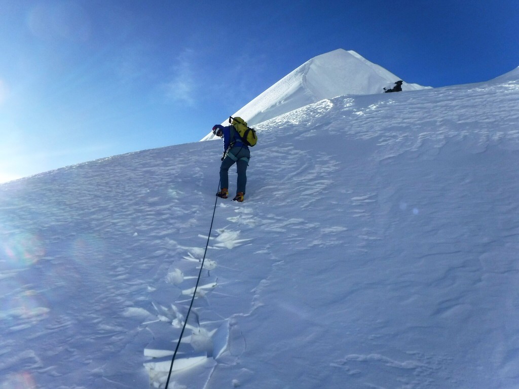 Joey nearly on the top, climbing Tharpu Chuli