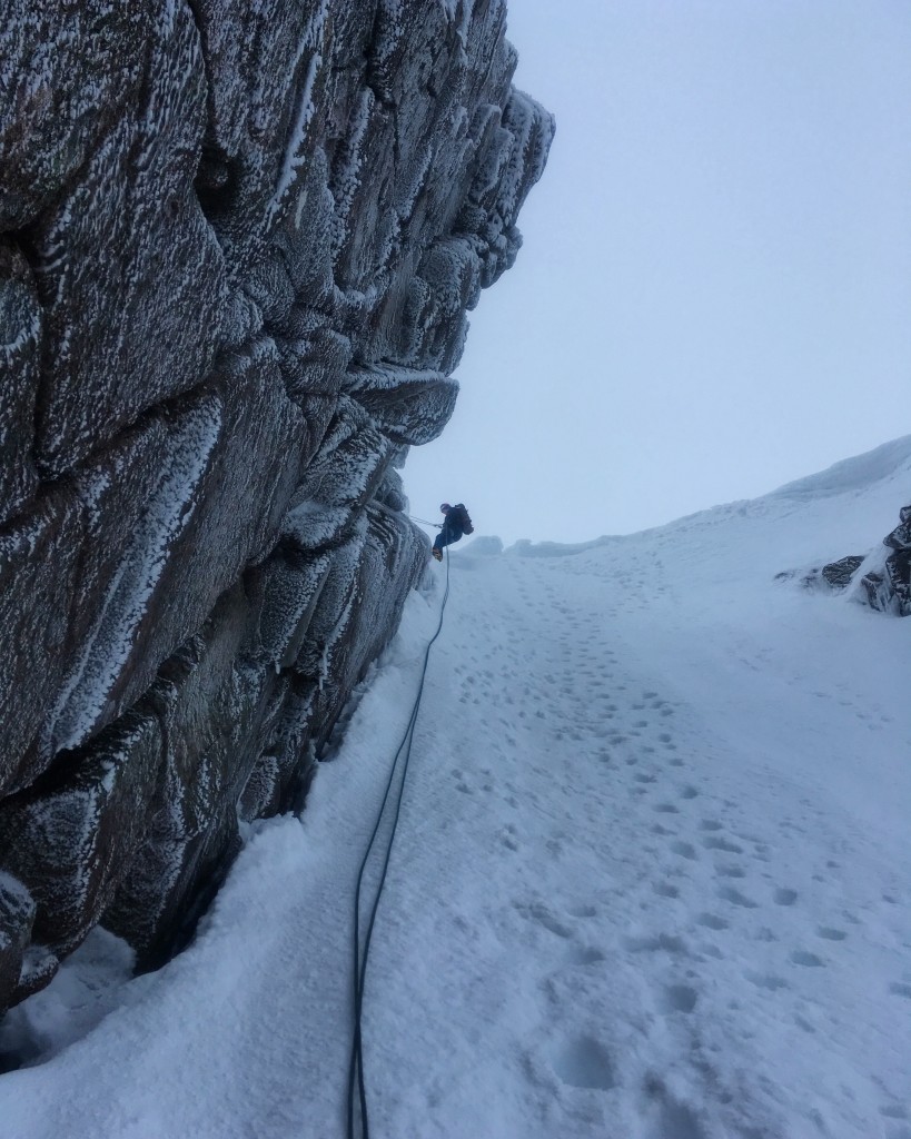 Joey abseiling back down Jacobs Ladder to do Hidden Chimney.