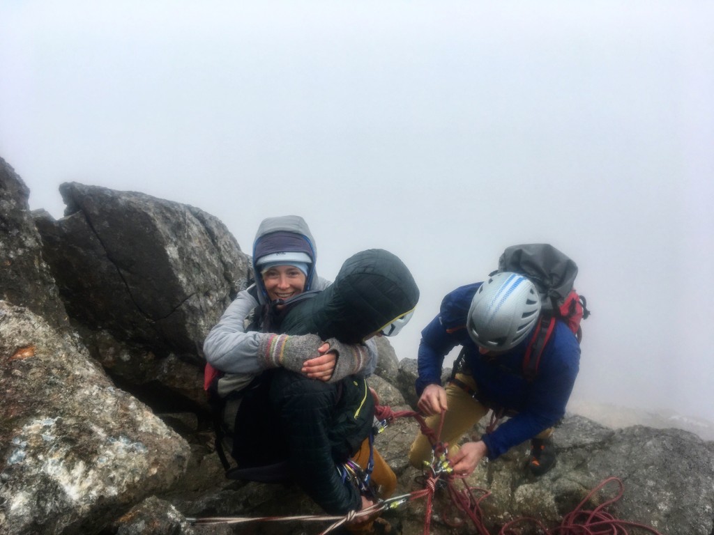 Sina being looked after by two MIA trainees on the Parsons Arête..