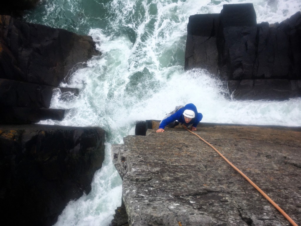 Climbing a Porth Clais with a big swell running!