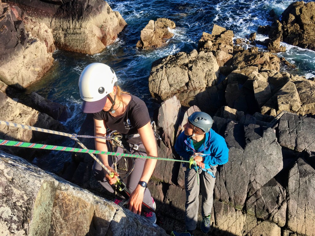 Rach rescuing Dec during the coastal crag sign offs for the Rock Climbing Instructors at TYF 