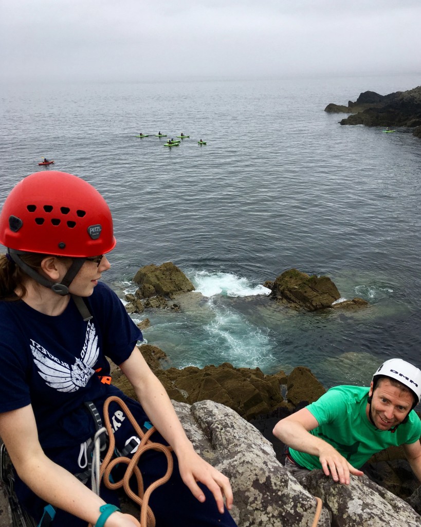 Isla bringing dad Jeremy up one of the climbs at Porth Clais