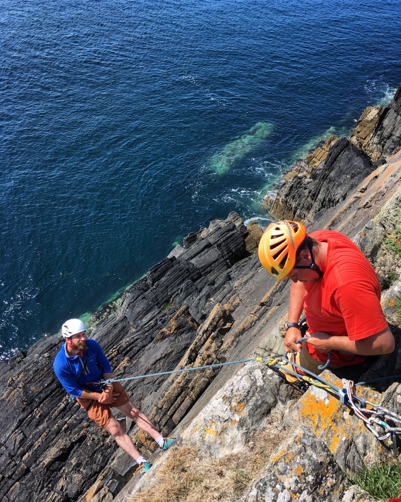 Hoists during the coastal crag sign off for Rock Climbing Instructors in Pembrokeshire 