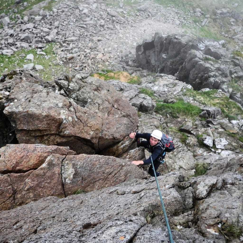 Danny heading up the Persons Arête, Scrambling and Alpine prep in Snowdonia