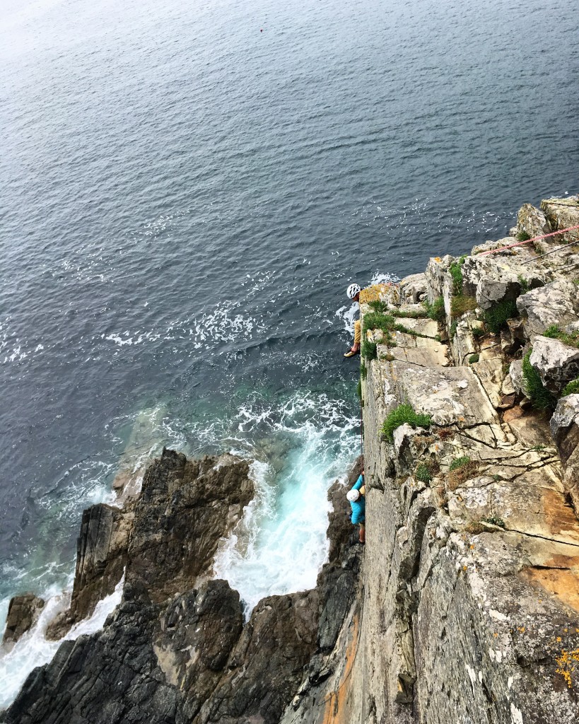 Climbing at Caerfai during the Outdoor Instructor Training Course open day