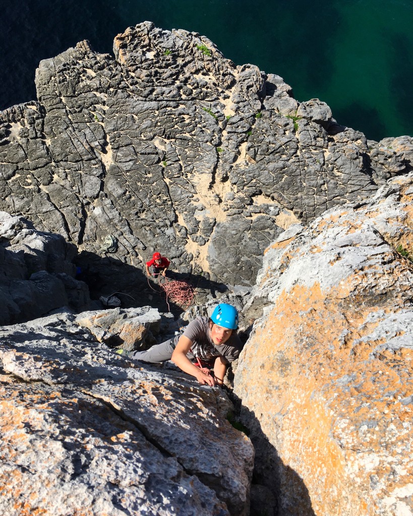 Zach cruising his way through his Rock Climbing Instructor Assessment in Pembrokeshire 