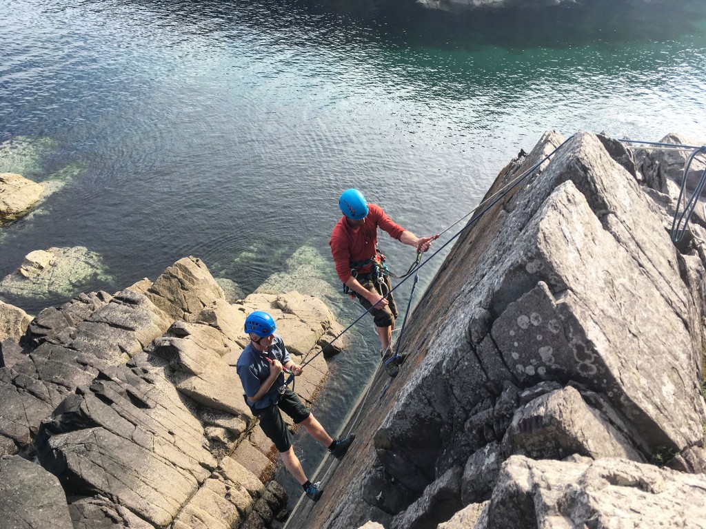 Martin heading back up the rope after sorting out an “unconscious” Pete...